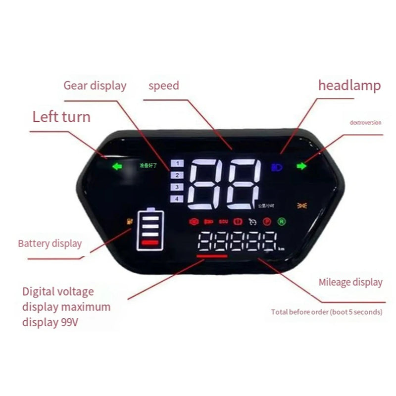 1Pcs Black 6PIN 48V 60V 72V LCD Display Meter Control Panel For E-Bike  Motor Digital instrument panel for tricycles